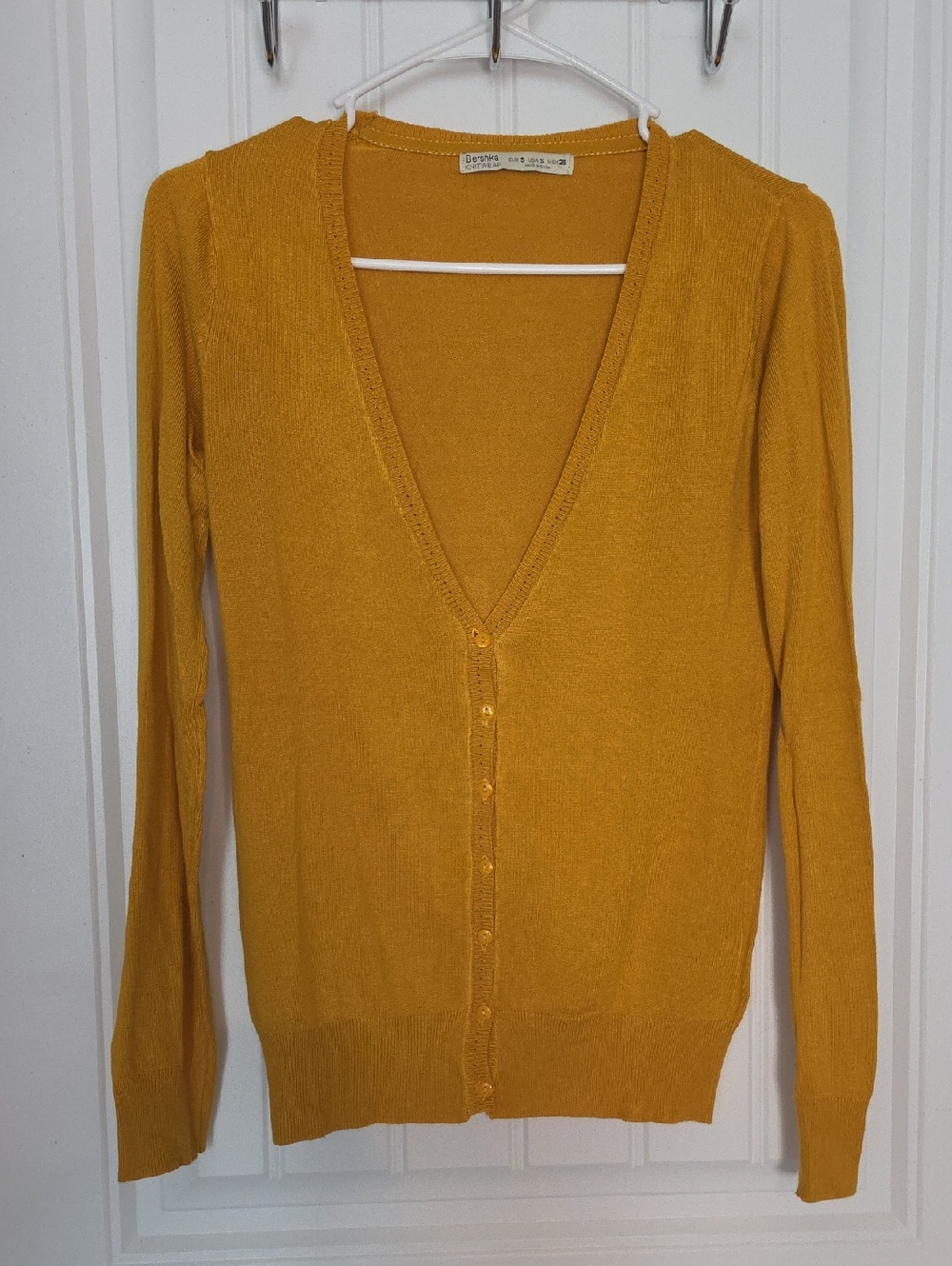 Bershka Mustard Yellow V-Neck Button Cardigan